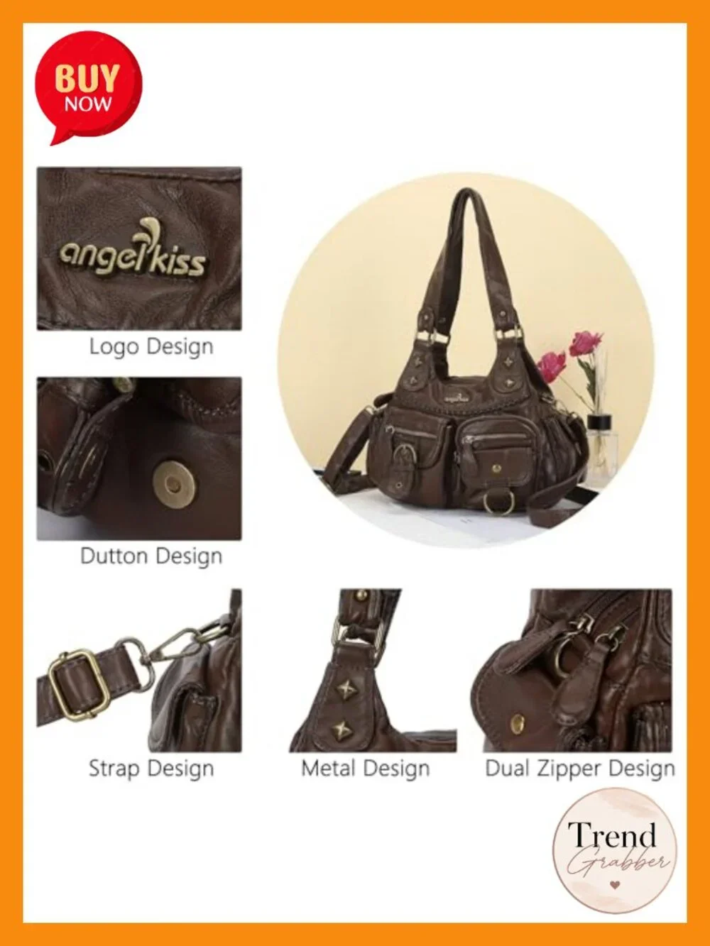 Faux Leather Hobo Shoulder Bag Vegan Leather Crossbody Purse